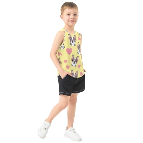 J JOYSAY Bulldog Heart Yellow Boys Tank Top Sleeveless Muscle Shirts Quick Dry Sport Active Workout Kids T-Shirts 3-15T4