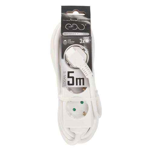 EDO, Steckdosenleiste - Verlängerungskabel Logan S Weiß 3-Fach Typ F Schuko 5m Kabel Steckerleiste verlängerungskabel 5m, steckerleiste 3fach, dreierstecker, EDO777567
