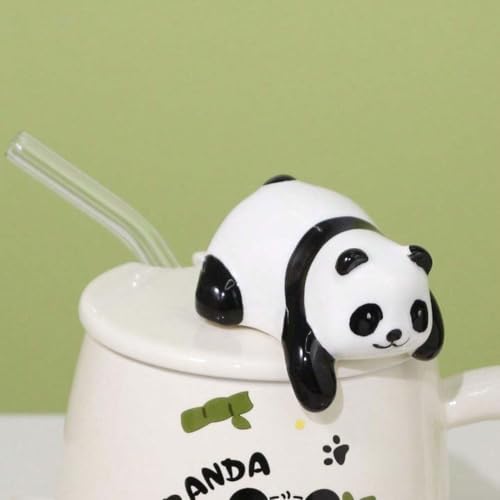Image of Panda Coffee Mug with & Glass stro, Mugs for Coffee, Rakhi for Brother, Birthday Gift, Ceramic Mug, 3D Panda Coffee Mug (420ml - Panda White)