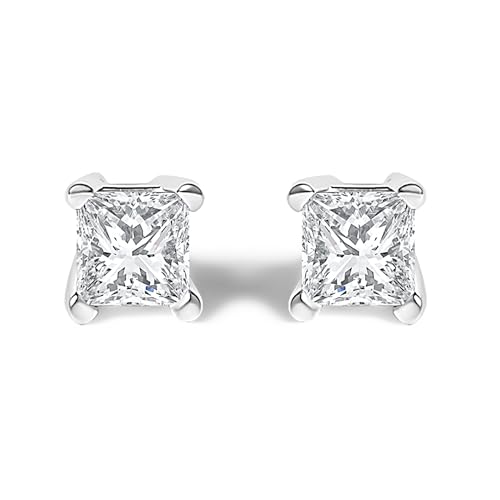 .925 Sterling Silver 1/4 Cttw Princess-Cut Diamond Solitaire Stud Earrings (H-I Color, I1-I2 Clarity)