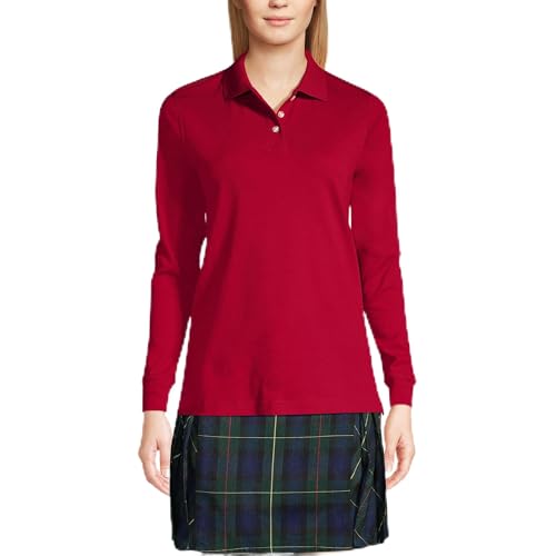 Lands' End School Uniform Kids Long Sleeve Interlock Polo Shirt Small Red