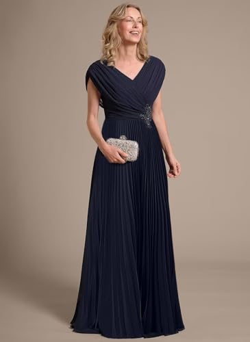 Noras Pleated Cap Sleeves Maxi Mother of Bride Dresses for Wedding Appliques Formal Evening Dress NO3042