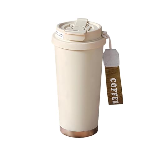 MYEEDA タンブラー 蓋付き ストロー【新モデル 医療用316ステンレス＋セラミック】タンブラー こぼれない 520ml 片手で飲める ワンタッチ コーヒー用水筒 炭酸対応 おしゃれ 真空断熱 保冷 保温 大容量 洗いやすい 手を入れて洗える水筒 可愛い 持ち運び 車 coffee mug (ホワイト)の商品画像（Amazon）