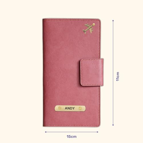 Image of Customized Travel Wallet with Name Engrave | Personalised Passport Holder for Women | Customised Passport Cover for Men and Women | Travel Organizer Gift Wallet (Peach)