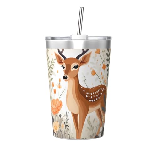Little Fresh Deer - Termo de viaje con estampado de ciervos - Botella de agua deportiva a prueba de fugas para coche portátil