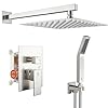Sr sun rise 12 inches bathroom luxury rain mixer shower combo set wall mounted rainfall shower head system brushed nickel finish shower faucet rough in  urban country home decor