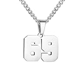 Number Necklace for Boy Silver Athletes Number Chain Stainless Steel Charm Pendant Personalized Sports Jewelry for Men Basketball Baseball Football(69)