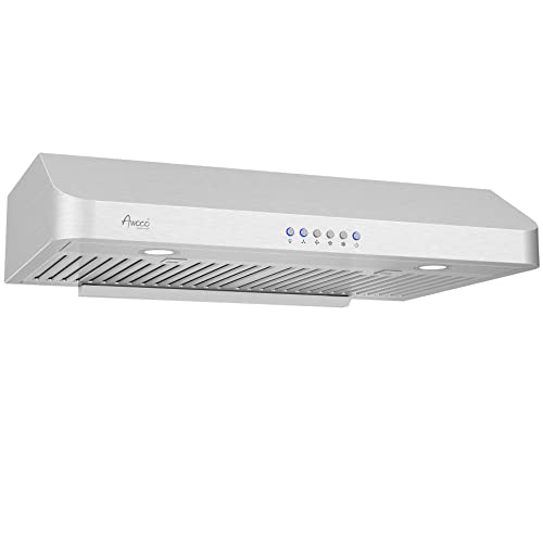 Awoco RH-R06-30 Rectangle Vent 6″ High Stainless Steel Under Cabinet 4 Speeds 900CFM Range Hood with LED Lights (30″W Rear Vent)