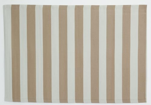 AUBRY GASPARD - Tapis d'Extérieur en Polypropylène 120 x 180 cm - Rayures Beige - 100% Plastique Recyclé - Résistant aux UV et Intempéries - Réversible...