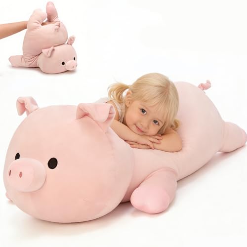 Image of MaoGoLan Pink Pig Plush Pillow- 24 inch Giant Pig Stuffed Animal Body Pillow, Soft Piglet Stuffy Plushie Hugging Pillow for Kid Girl Boy & Adult, Perfect Piggy Birthday Gift, Baby Shower Party Favor Decor
