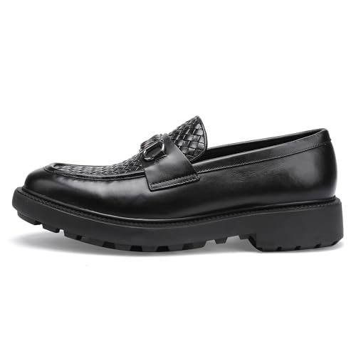 Men's Woven Dress Shoes Leather Casual Slip On Breathable Penny Loafers for Men3