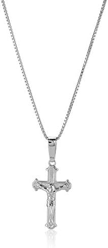 Vanbelle Rhodium Plated Religious Pendant - Handcrafted Jesus Crucifix Cross Pendant Necklace for Women and Girls - Sterling Silver with 925 stamp - 13x30mm