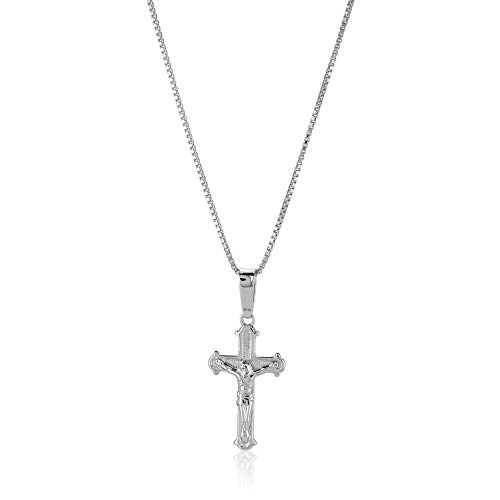 Vanbelle Rhodium Plated Religious Pendant - Handcrafted Jesus Crucifix Cross Pendant Necklace For Women And Girls - Sterling Silver With 925 Stamp - 13X30Mm #TOP2