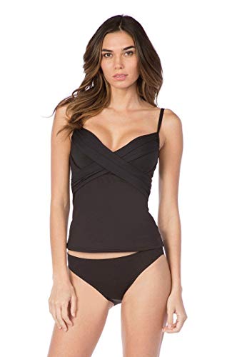 La Blanca Women's Island Goddess Over The Shoulder Wrap Tankini Swimsuit Top, Black, 10