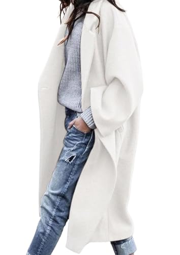 Image of PRETTYGARDEN Womens Winter Coats 2025 Trendy Long Sleeve Notch Lapel Button Long Jackets Casual Oversized Vacation Outfits (White,Large)