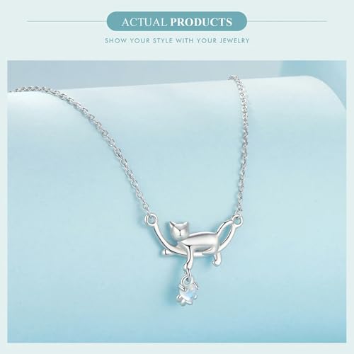Collier chat en argent 925 sterling pour femme aux finitions joaillerie