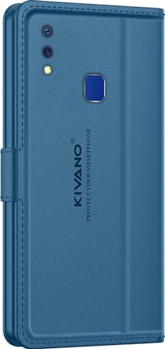 Image of KIVANO LUXE Compatible for Vivo Y95 / Vivo Y93 / Vivo Y91 Luxury Handmade Leather Magnetic Flip Folio Case | Card Holder & Kickstand | Slim Protective Cover | Unisex - Blue