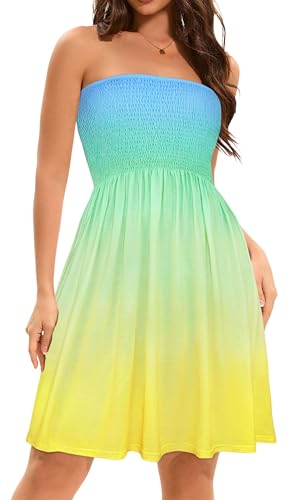 Image of elescat Summer Dresses for Women 2026 Strapless Casual Beach Cover Ups Tube Top Sundress