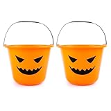 abeec Halloween Bucket 2 Pack | Pumpkin Trick-or-Treat Pails for Kids | Sturdy Plastic with Handles | Perfect for Friends, Siblings & Spooky Decorations