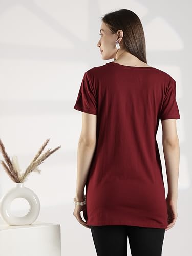 Image of 9shines Label Cotton Plus Size Long T-Shirt Tunic | Hip Covering Regular Top Nightwear| Sleepshirt Lounge wear for Women with Pocket (M-7XL)