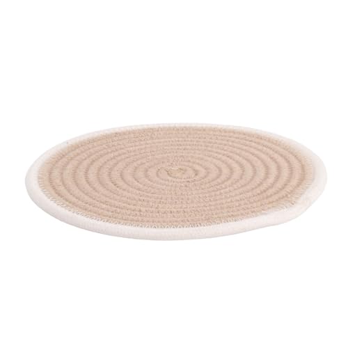 Image of DENOVA Cotton Rope Trivet for Hot Pans and Pot, Heat Resistant Table Mat, Round Handmade, Kitchen and Home Decor, Beige and creame Line Pack of 3