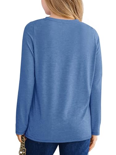 Haloumoning Girls Long Sleeve Shirts Pleated Casual Crewneck Fall Fashion Tops Basic Tees 5-14Y2