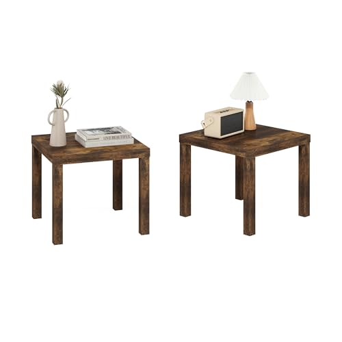 Image of Furinno Classic Side Table Set of 2, Square Modern End Table with 1.8 inch Triple Thick Tabletop, Simple Night Stand, Bedside Table, Toolless Assembly, for Living Room, Bedroom, Amber Pine