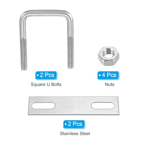 Image of PATIKIL M8x42x65mm Square U-Bolts Kit, 2Set 304 Stainless Steel Square U Shaped Bolts Replacement Parts with Frame Plates and Nuts for Ski Board Sailboat Trailer