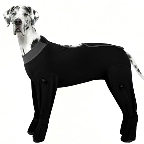 Image of ROZKITCH Dog Leg Recovery Shirt with Socks, Dog Prevent Licking Shedding with Feet, Post-Surgery Bodysuit with Four Legs Adjustable Drawstrings for Extra Large Dogs, Cone Alternative Black 5XL