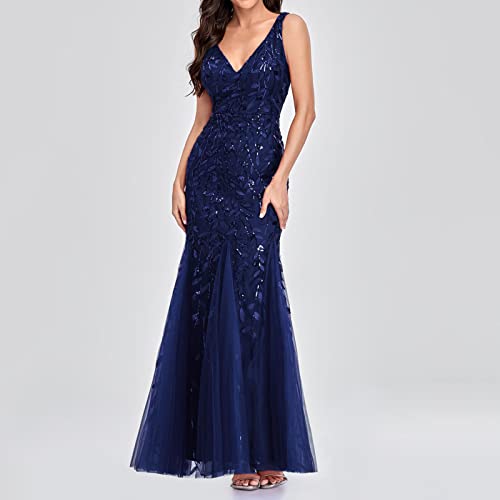 Robe de soirée en queue de poisson brodée col en V pour mariage