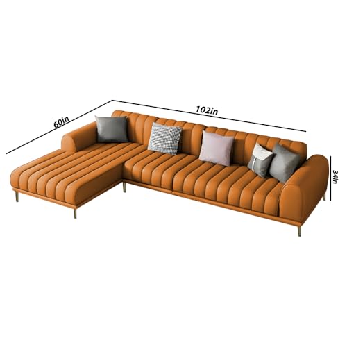Image of Casaliving Herrick LHS 6 Seater L Shape Sofa Set with 2 Puffy for Living Room (Orange) Premium Velvet Fabric Sofa