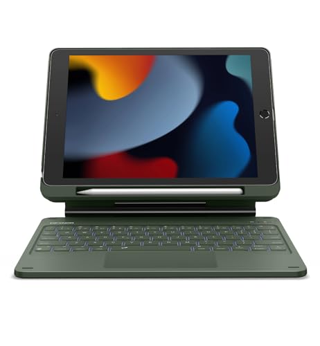 Image of Dexnor for iPad 9th Generation Case with Keyboard Floating Cantilever Magnetic Stand Multi-Touch Trackpad Backlit Pencil Holder Magic Style Keyboard for iPad 9th /8th /7th Generation 10.2 inch, Army Green
