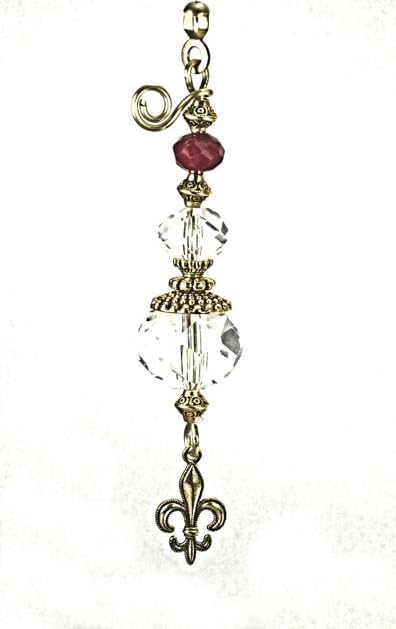 Trace Ellements Brass Fleur de Lis and Burgundy Faceted Glass Fan Pull/Light Pull