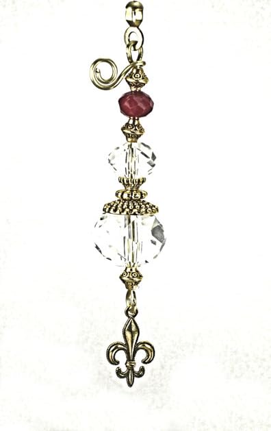 Image of Brass Fleur de Lis and Burgundy Faceted Glass Fan Pull /Light Pull