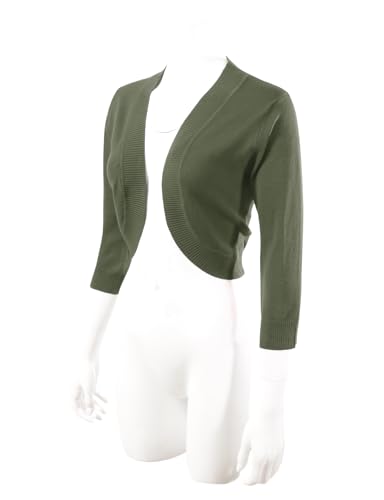 Image of Allsense Women's 3 /4 Sleeve Bolero Shrug for Dresses | Open Front Cropped Cardigan, Lightweight Knit Dress Cover Up