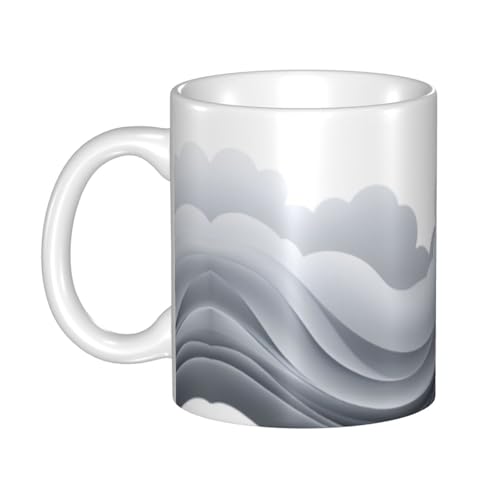 MKGOHLG Taza de cerámica impresa con ondas de tinta para capuchino, latte, cereales, yogur, leche, bebidas calientes o frías, horno de microondas