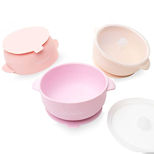 Image of Ullabelle 3 Pack Silicone Bowls for Baby with Lids, Perfect for Babies, Toddlers & Infants, BPA Free Silicone Baby Bowls, Food Grade, Microwave & Dishwasher, Leakproof with Strong Grip Base (Pink)
