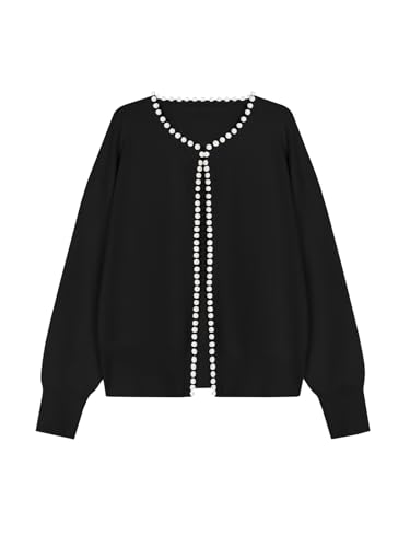 Image of Saodimallsu Womens Fall Open Front Cardigan Sweaters Pearl Long Sleeve Knit Tops Crewneck Dressy Casual Sweater Jacket