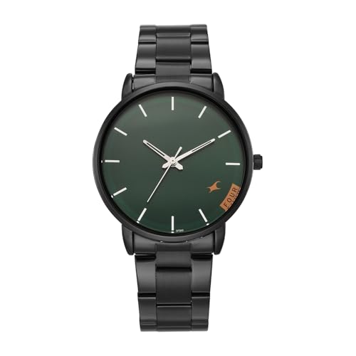 Image of Fastrack Stunners X Quartz Analog with Dark Green Dial Black Stainless Steel Strap Watch for Men - 38159NM01