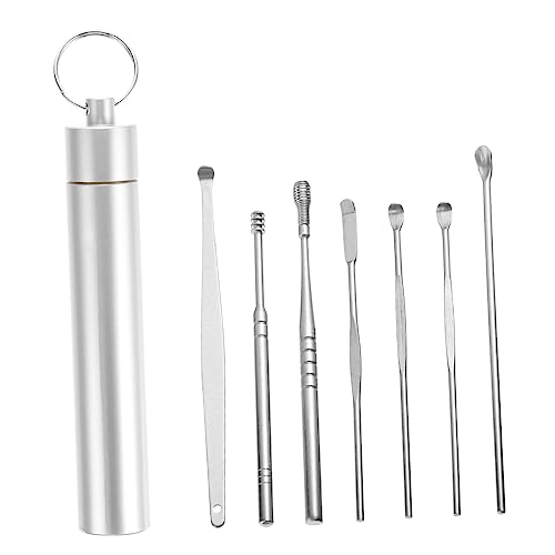 KOMBIUDA 7個ステンレス製耳垢除去ツール 磨かれた耳掃除用具 耐腐食性設計 外耳道ケアに 頑丈で錆びにくい耳掃除用品