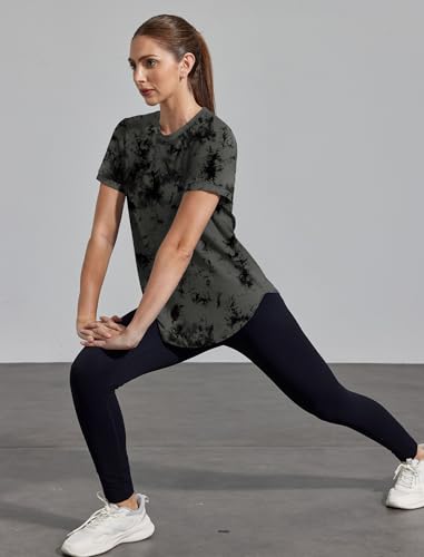 Image of Womens Workout Tops Summer Short Sleeve Shirts Athletic Color Block Gym Clothes Outfits Sun Protection UPF 50+ T Shirts