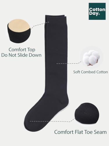 Image of COTTON DAY Kids Girls Unisex School Knee High Socks Black White Gray Navy 3P