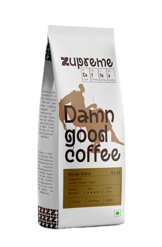 Image of Zupreme Premium Coffee House Blend 60:40 | Arabica Robusta Coffee Beans | Medium to Dark Roast | Strong, Creamy & Full Bodied | Freshly Roasted | Ideal for Espresso & Filter Coffee | 250Grams