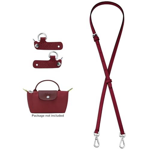 Image of Bag Leather Strap Replacement Adjustable Crossbody Shoulder Straps for XS MINI Pouch, No Damage Conversion Kits Accessories (MINI-Pomegranate Red-Silver)