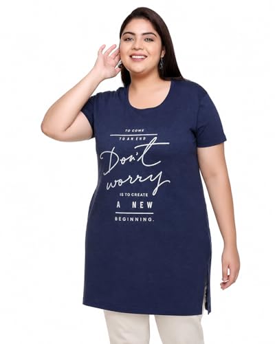 Image of In Love Women's Printed Cotton Plus Size Longline T-Shirt with Pockets | Cotton fabric - soft longline T-shirt with easy plus-size fit