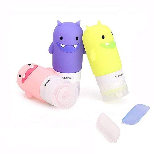 Portable Travel Bottles Set, 3-Layer Leakproof and Squeezable Silicone Travel Containers and Toothbrush Cover for Shampoo, Conditioner, Lotion - BPA Free(Monster) 5 Pcs