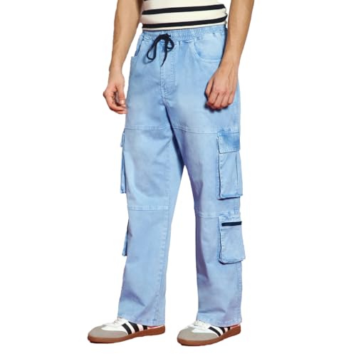 Urbano Fashion Men's Loose Baggy Fit Travel Cargo Jeans with 8 Po...
