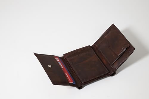 Men's Leather Trifold Wallet with Card Holder (Brown)3