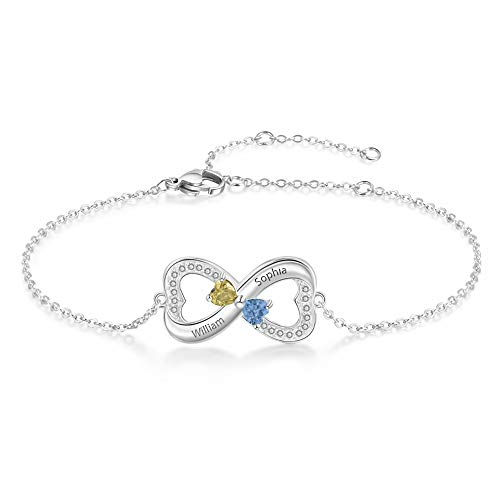 Customized Sterling silver Heart infinity bracelet 1-3 birthstones personalized name engraving gift for mom mother sister her, family jewelry