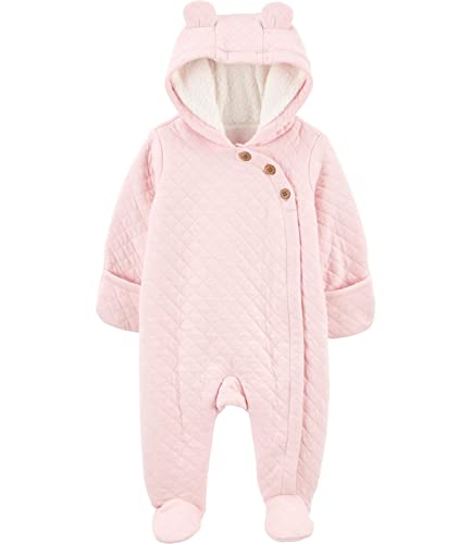 Image of Carter's Baby Girls' Newborn-9M Hooded Quilted Pram Sleep & Play